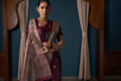 Wine Purple Banarasi Satin Silk