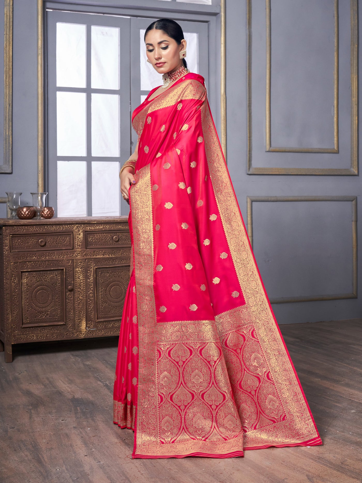 Pink Banarasi Satin Silk