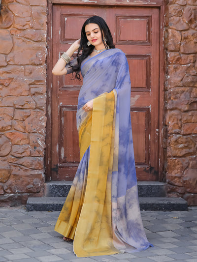 Tie Dye Lavender Gold Feather Soft Saree