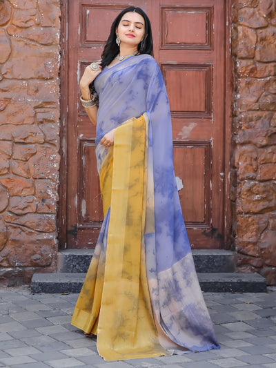 Tie Dye Lavender Gold Feather Soft Saree