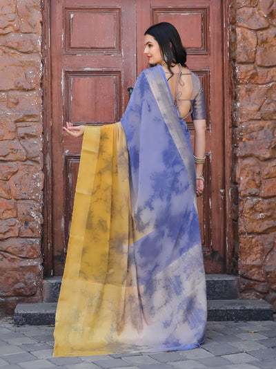 Tie Dye Lavender Gold Feather Soft Saree