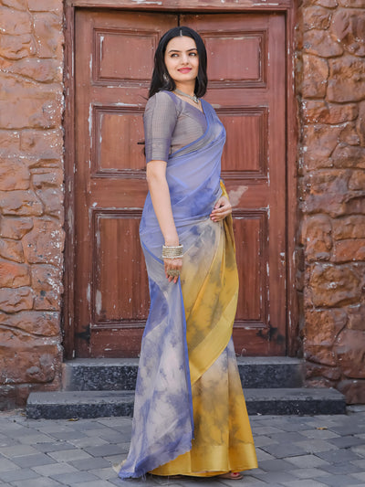 Tie Dye Lavender Gold Feather Soft Saree