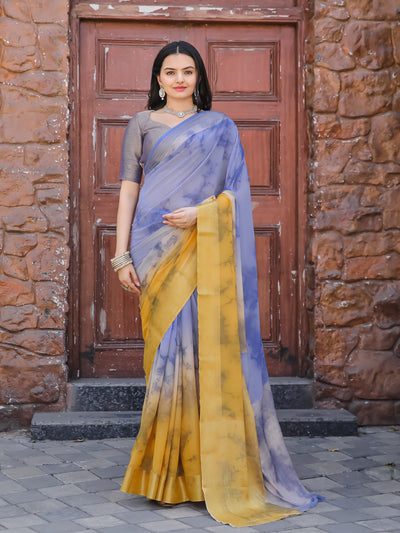 Tie Dye Lavender Gold Feather Soft Saree