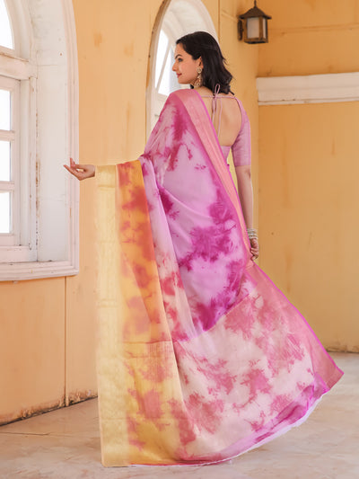 Tie Dye Purple Light Pink Feather Soft Saree