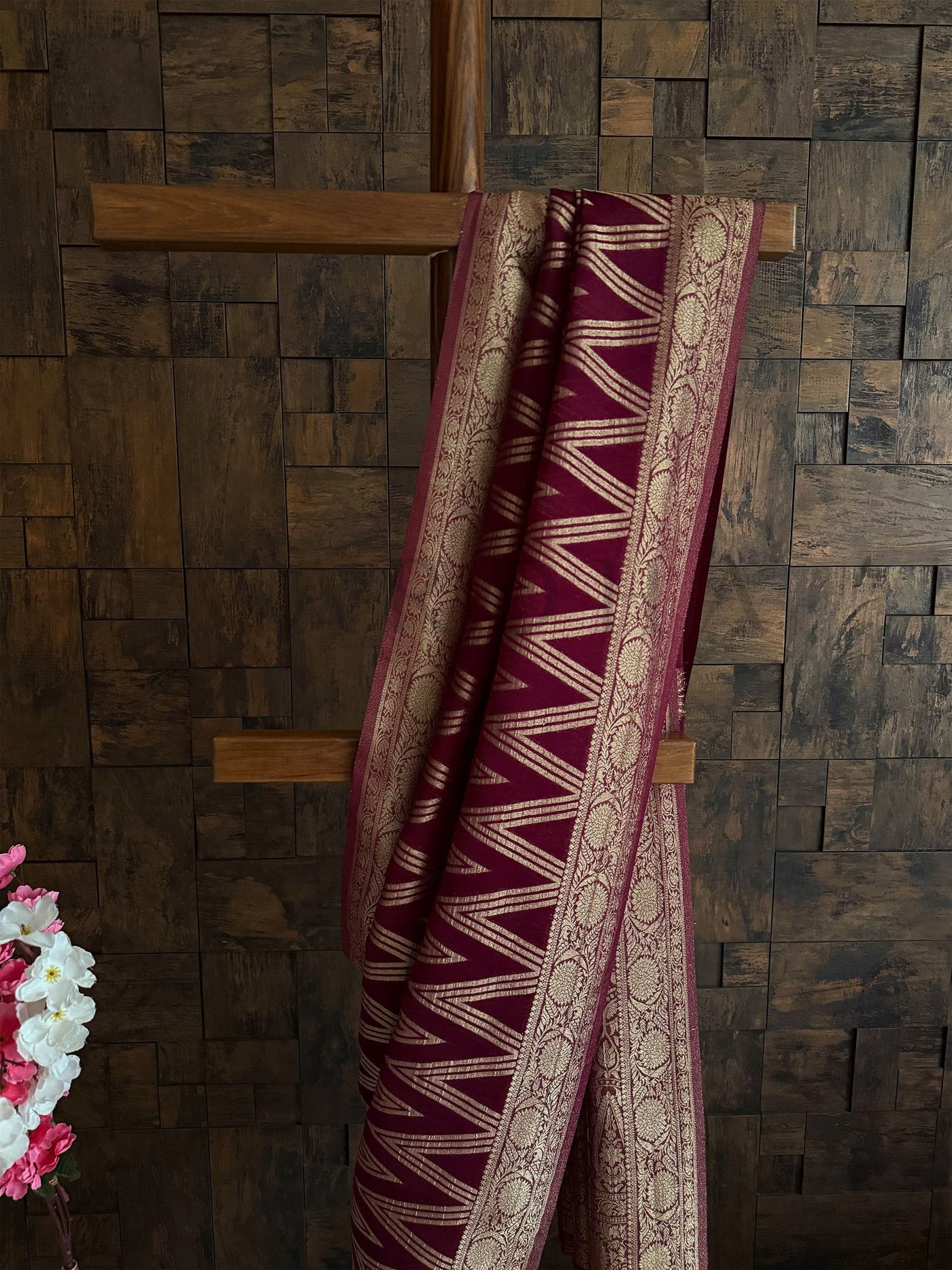 Traditional zari weave georgette saree in wine maroon for festive look
