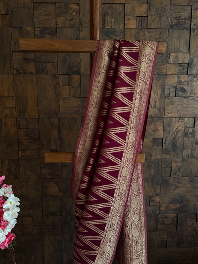 Traditional zari weave georgette saree in wine maroon for festive look