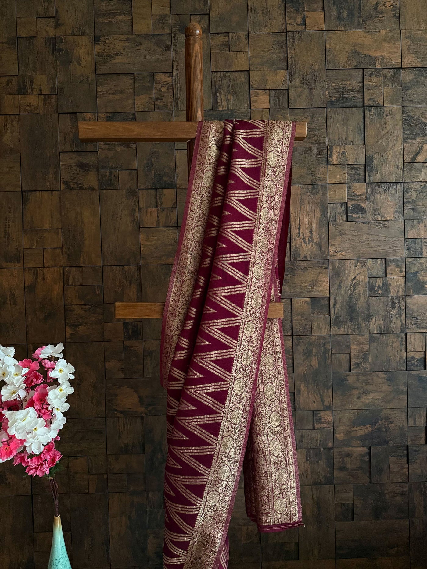 Soft georgette saree for cultural celebrations in wine maroon shade