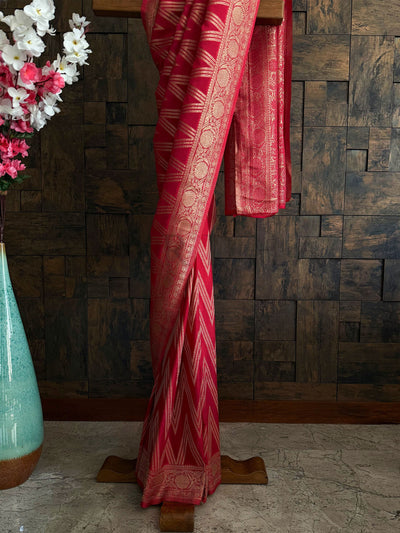 Karva Chauth look saree in georgette with gold motifs and border
