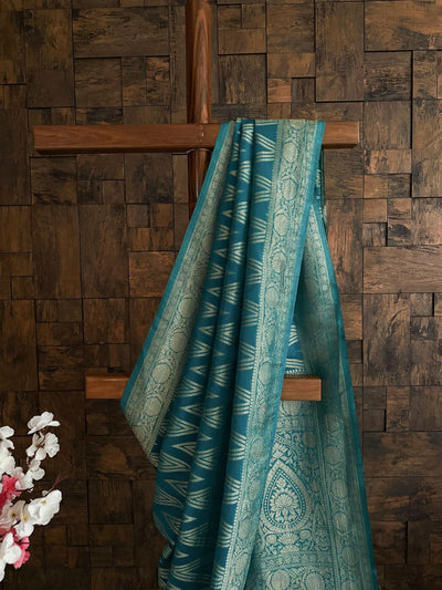 Lightweight georgette festive wear saree in cool teal and mint