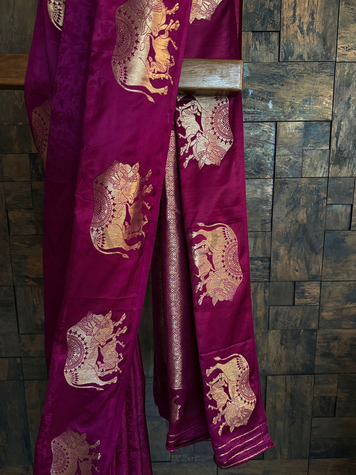 Cultural satin saree in magenta with shine and soft flow