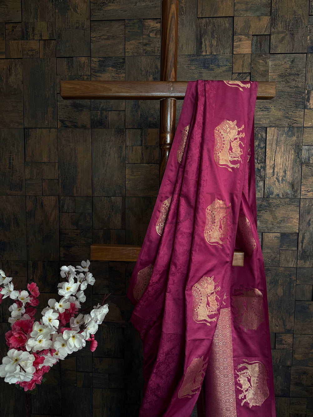 Elegant traditional satin saree for pooja and gifting in dusty pink