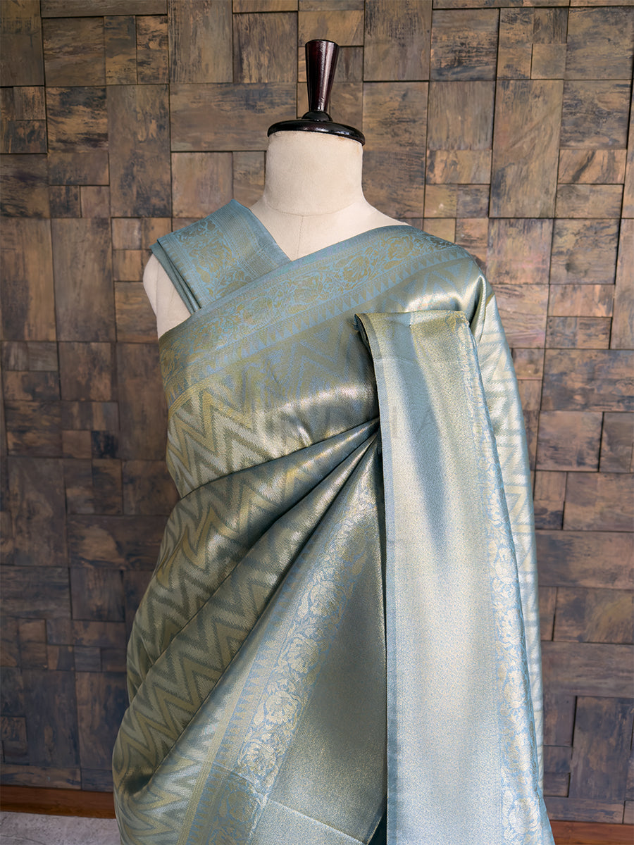 Icy Blue Kanjivaram Tissue Silk Saree with Gold Zari Weave