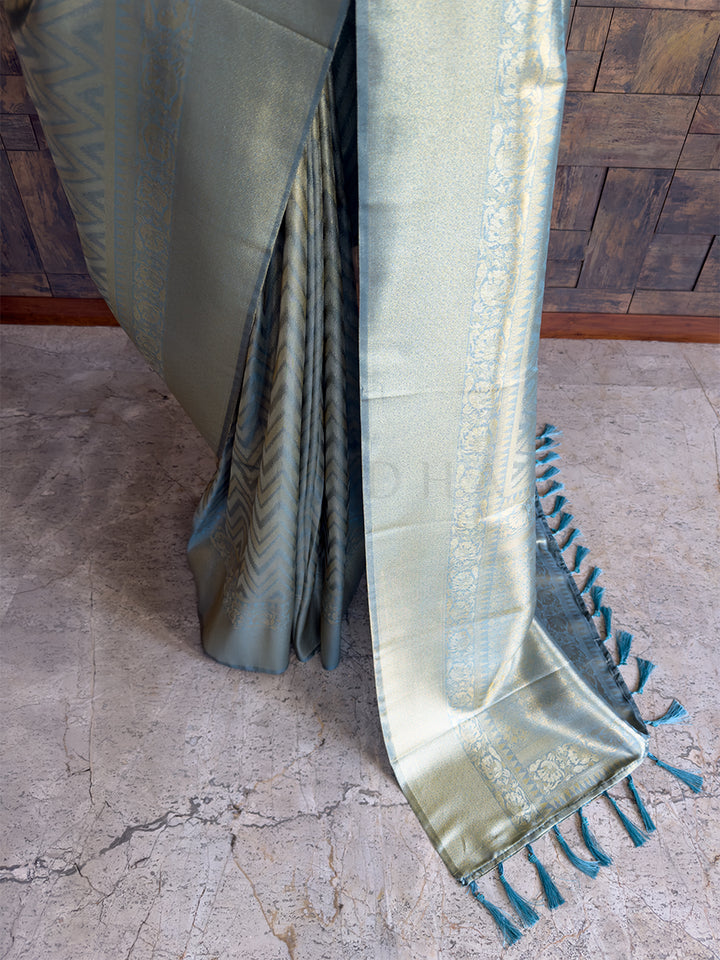 Icy Blue Kanjivaram Tissue Silk Saree with Gold Zari Weave