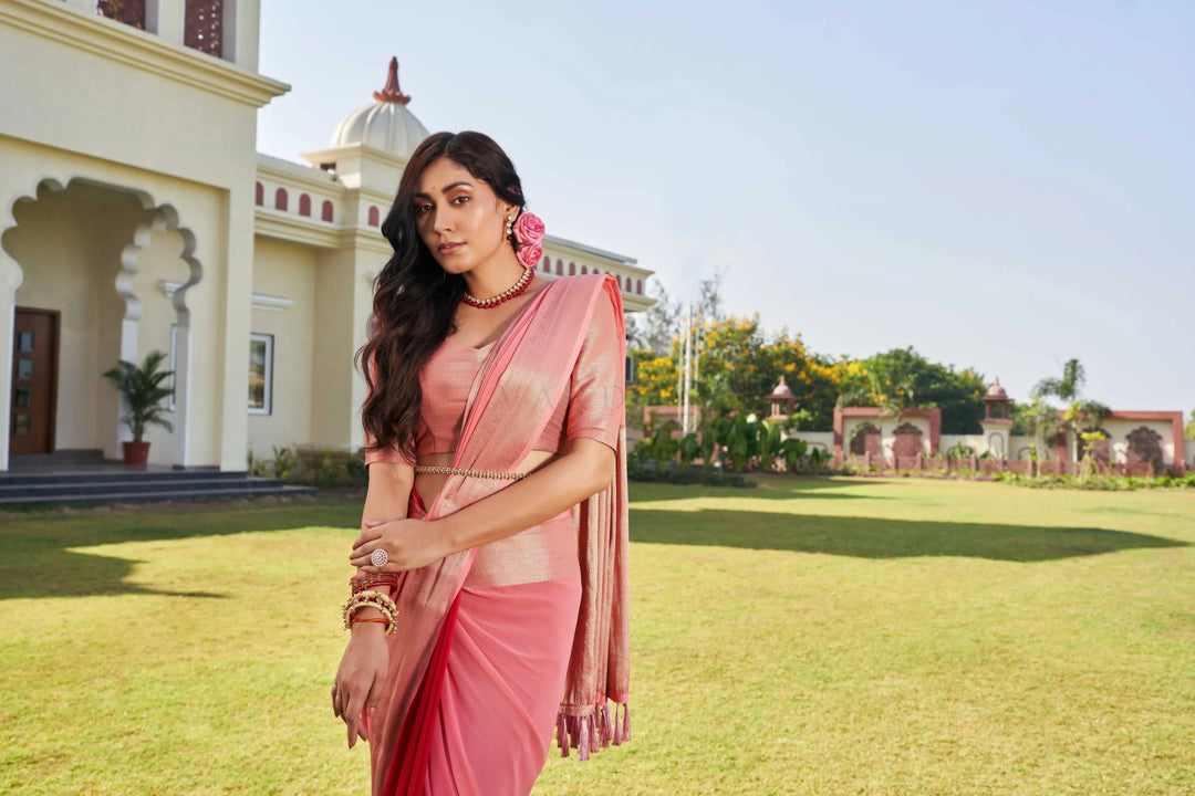 Avantika in Fusion Peach-Red Feather Soft Saree House of Vardha