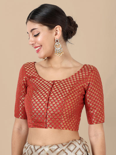 Red Round Neck Brocade Blouse