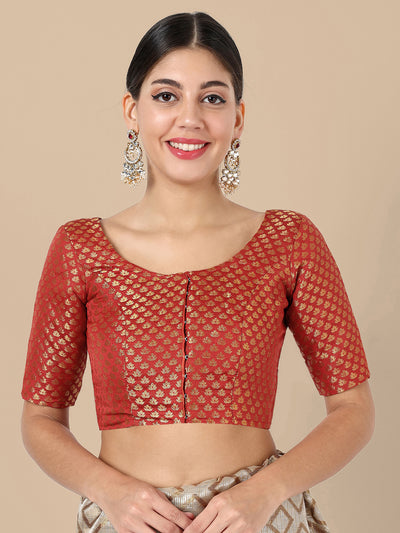 Red Round Neck Brocade Blouse