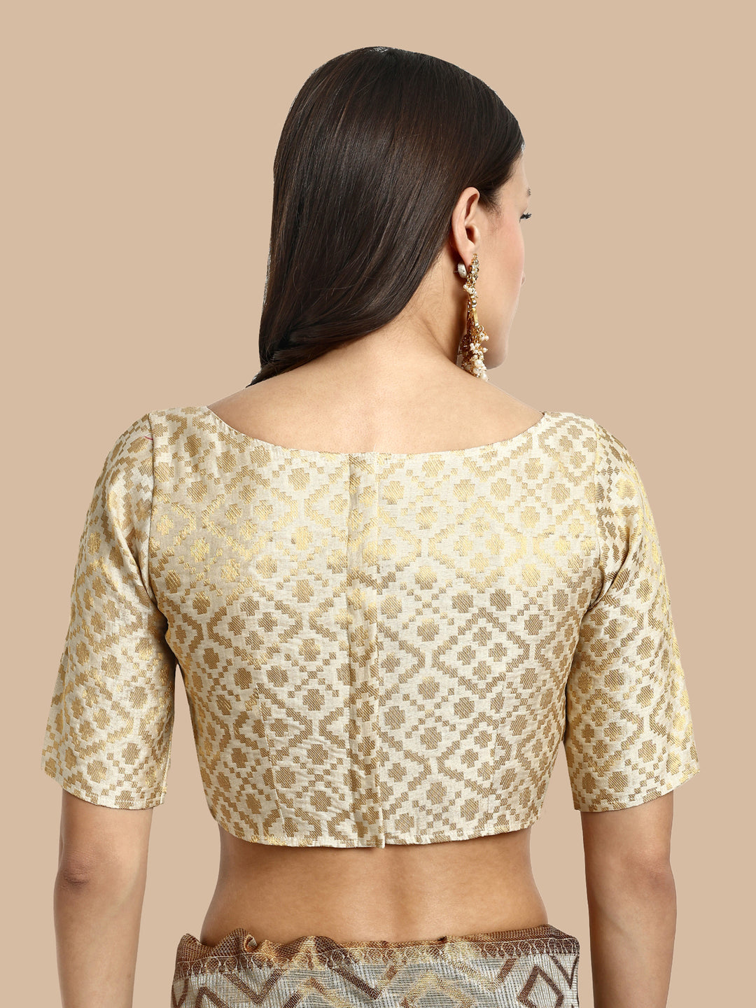 Off-White Boat Neck Brocade Blouse
