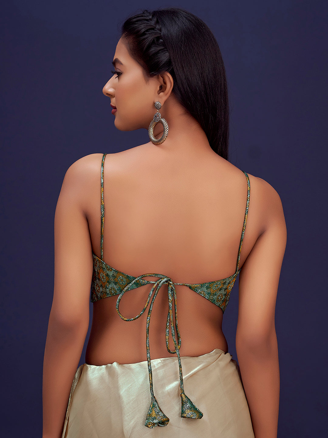 Green Sweetheart Neck Sleeveless Padded Blouse with Gold Zari