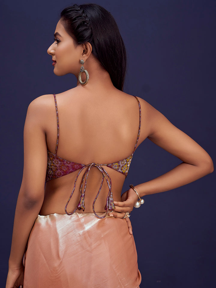 Wine Sweetheart Neck Sleeveless Padded Blouse with Gold Zari