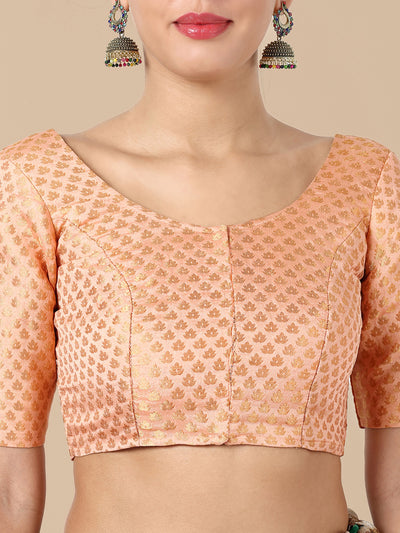 Peach Round Neck Brocade Blouse