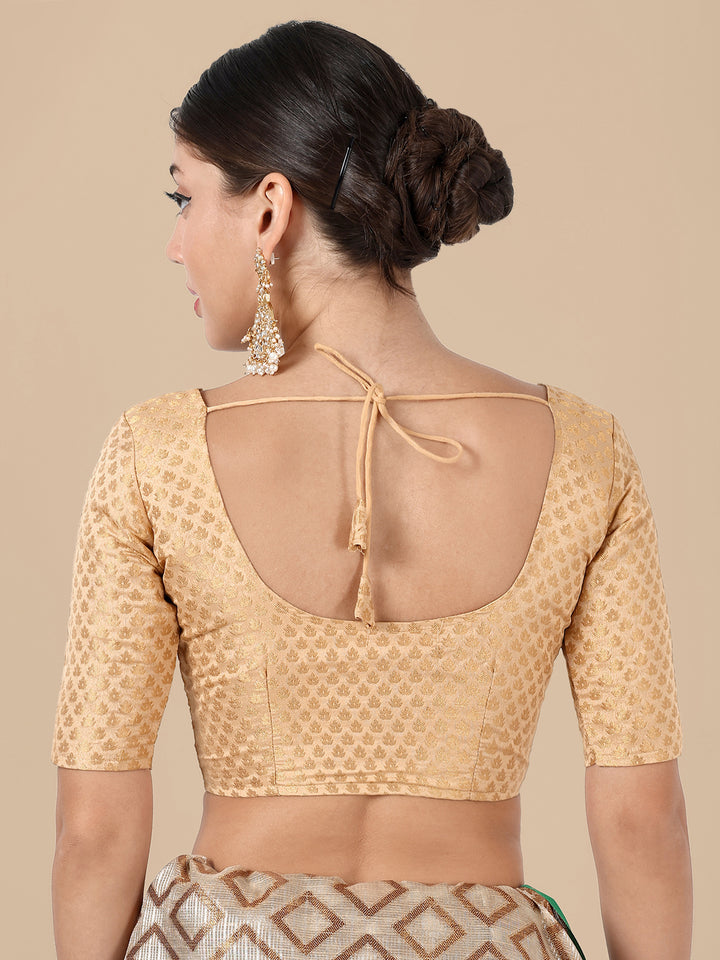 Beige Round Neck Brocade Blouse