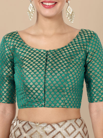 Teal Round Neck Brocade Blouse