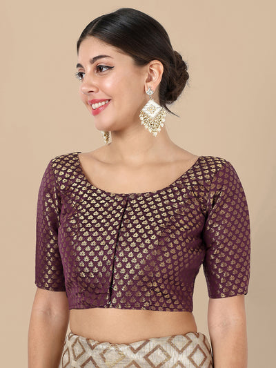 Wine Round Neck Brocade Blouse