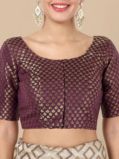 Wine Round Neck Brocade Blouse