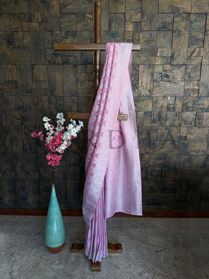 Blush pink georgette saree with soft flowing drape