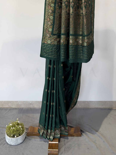 Castleton Green Jamawar satin saree with exquisite designs, ideal for weddings and celebrations, exuding grace and opulence.