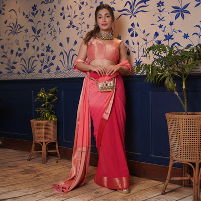 Avantika in Fusion Peach-Red Feather Soft Saree