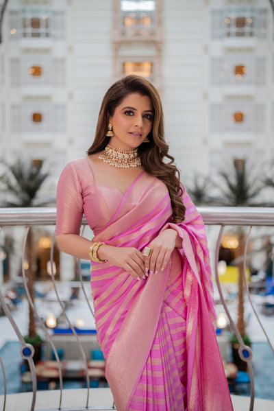Natasha Luthra in Baby Pink Feather Soft Saree