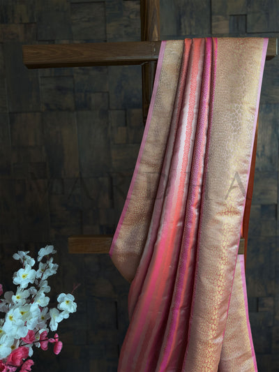 House of Vardha Tanchoi Silk Saree in Off White with Rich Satin Drape