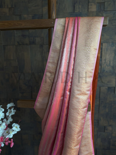 Tanchoi Brocade Silk Saree in Off White  Ideal for Bridal and Ethnic Styling Off White Satin Finish Saree with Multi-Weft Thread Weaving by House of Vardha