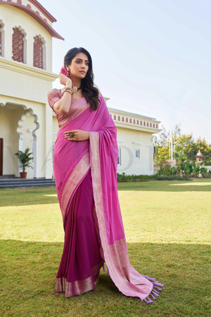 Fusion Violet-Wine Feather Soft Saree House of Vardha