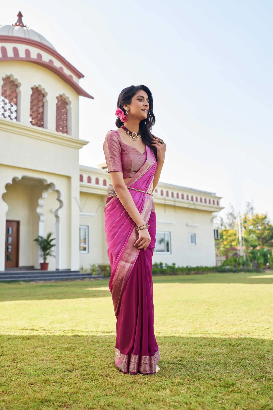 Fusion Violet-Wine Feather Soft Saree House of Vardha