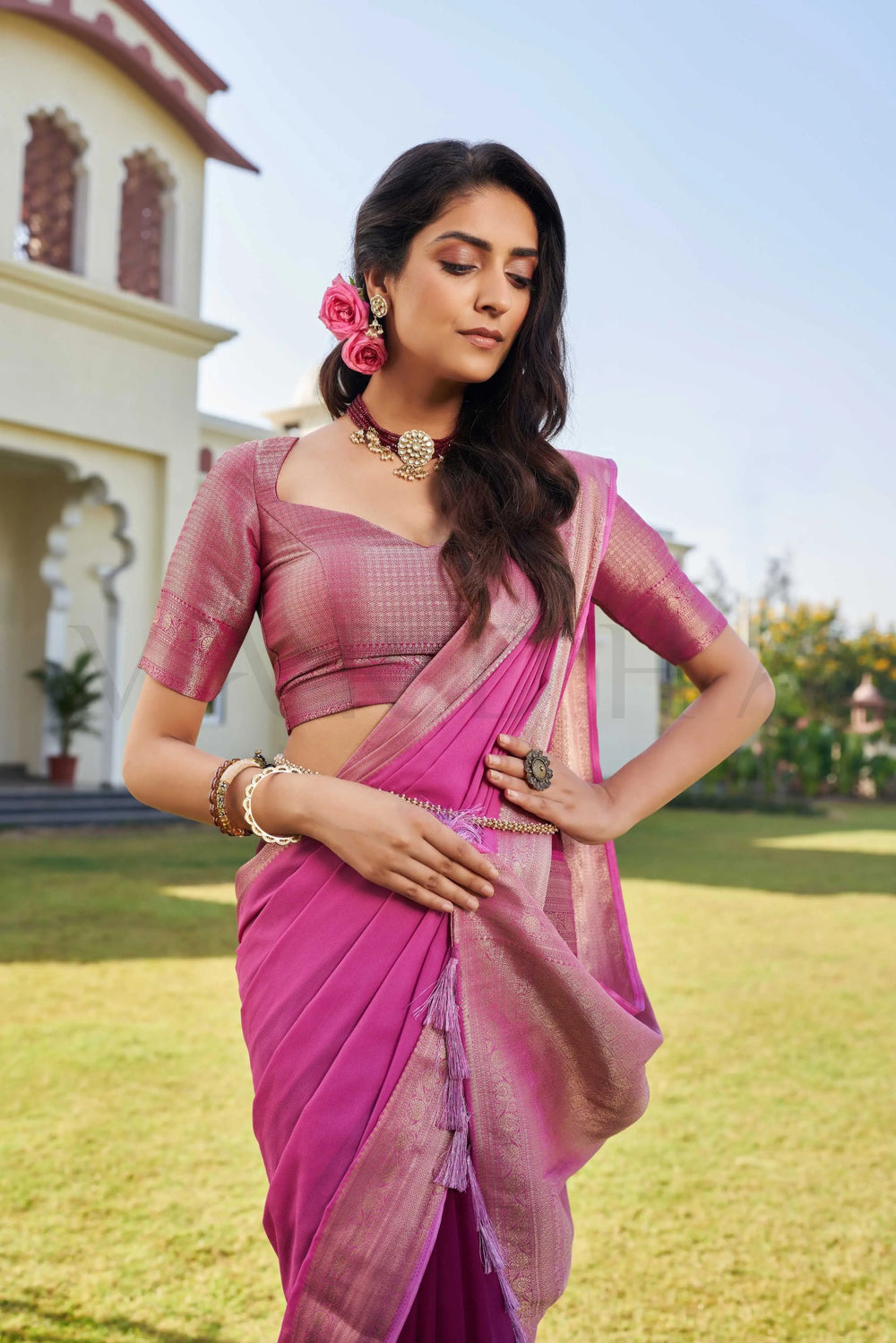 Fusion Violet-Wine Feather Soft Saree House of Vardha
