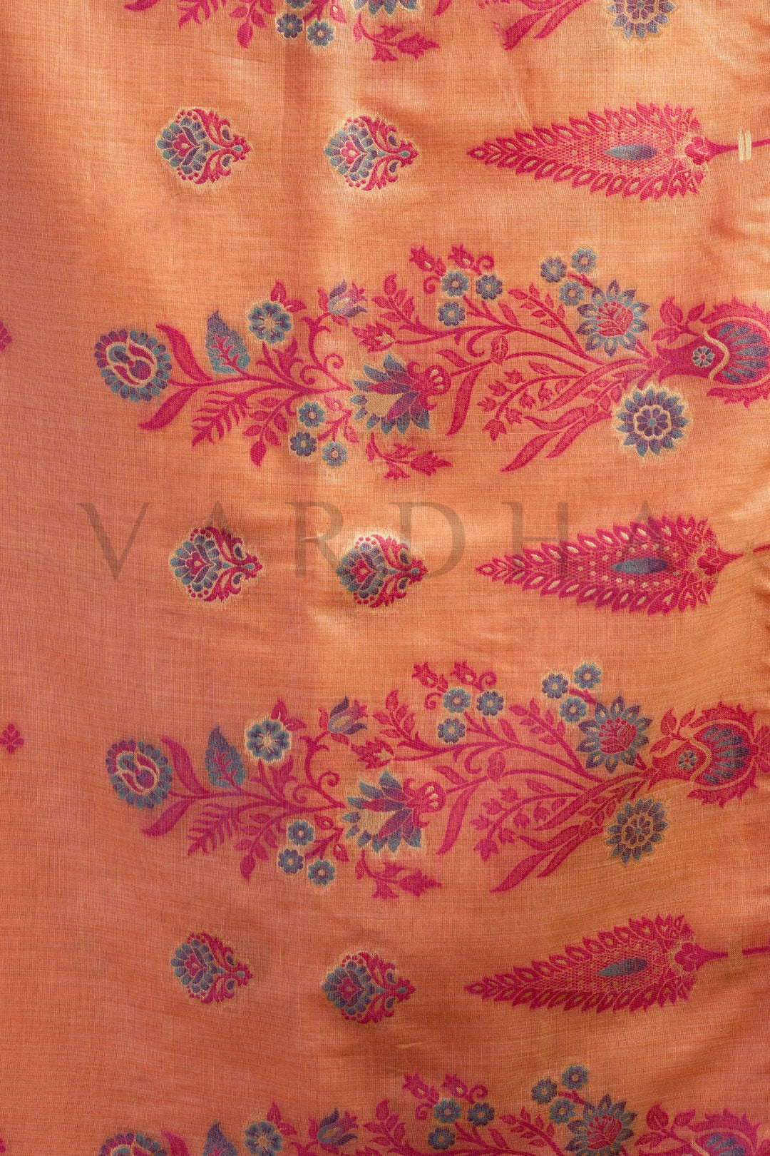 Soft Peach Cotton Saree with Gold Zari Border &amp; Tassels