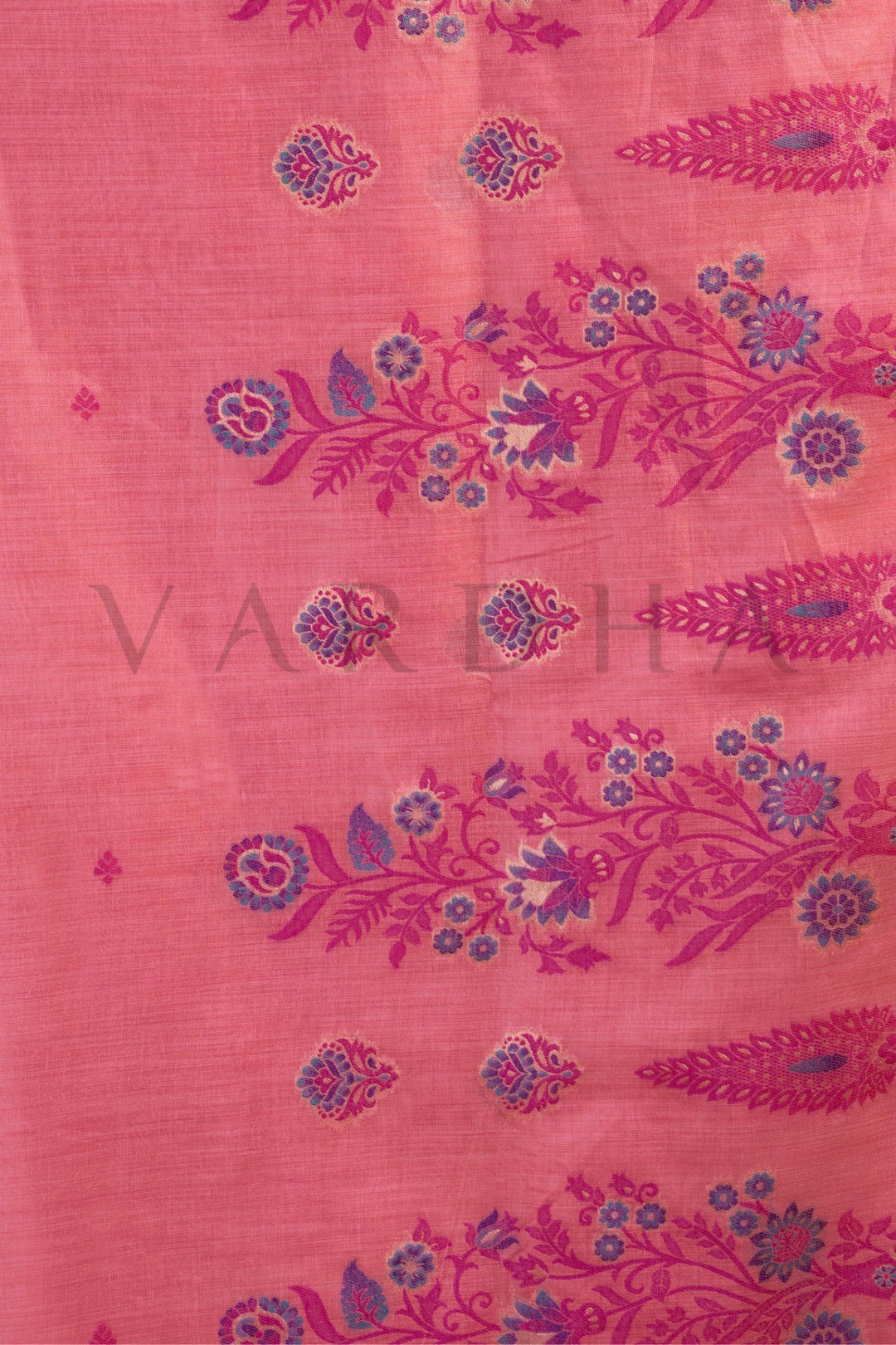 Rose Pink Cotton Saree with Gold Zari Border &amp; Tassels