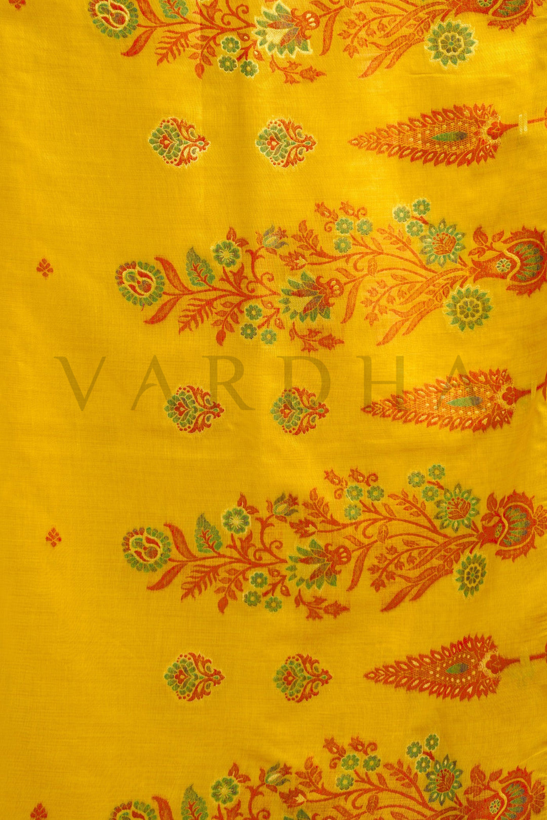 Mustard Yellow Cotton Saree with Gold Zari Border &amp; Tassels