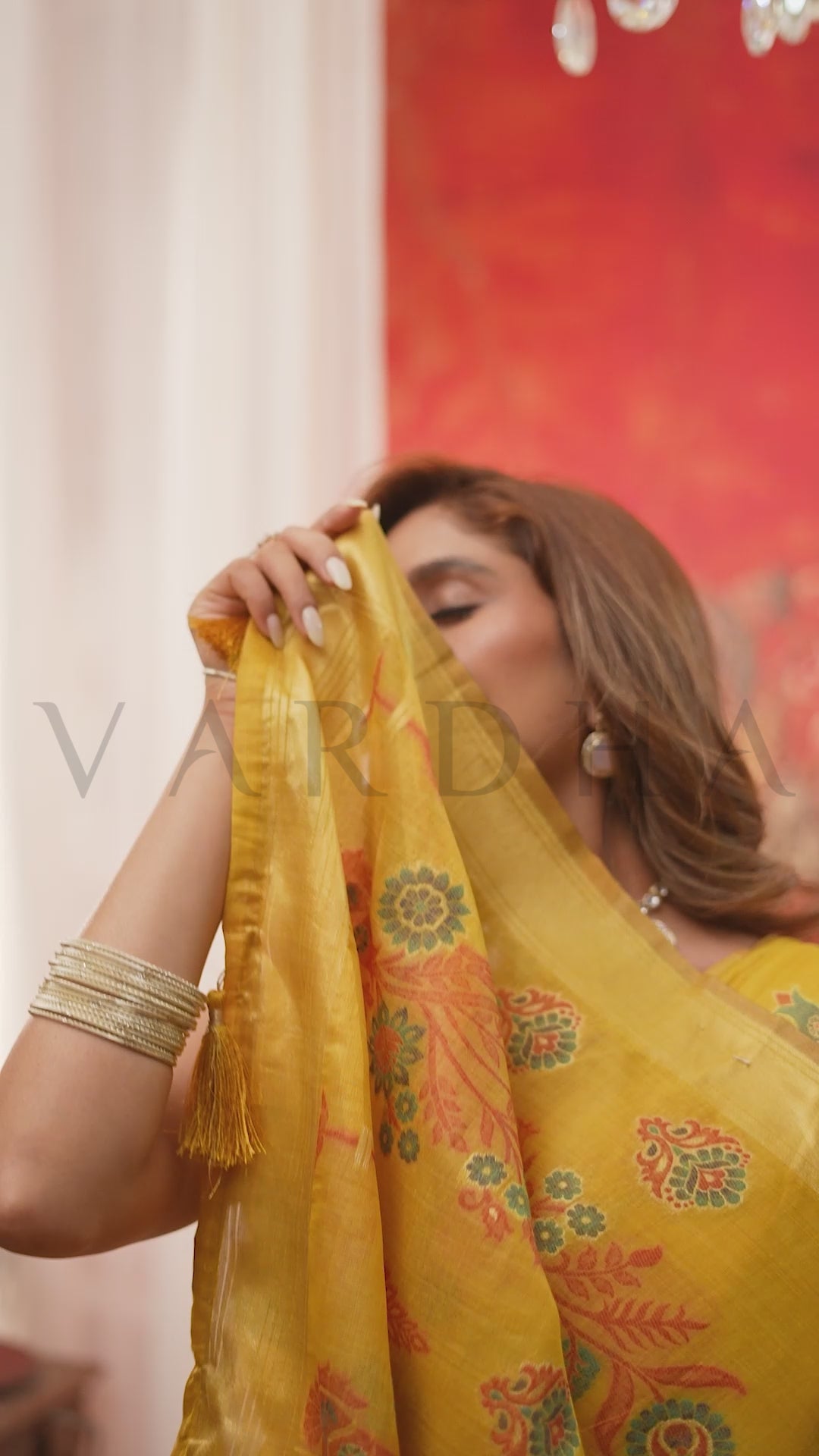 Mustard Yellow Cotton Saree with Gold Zari Border &amp; Tassels