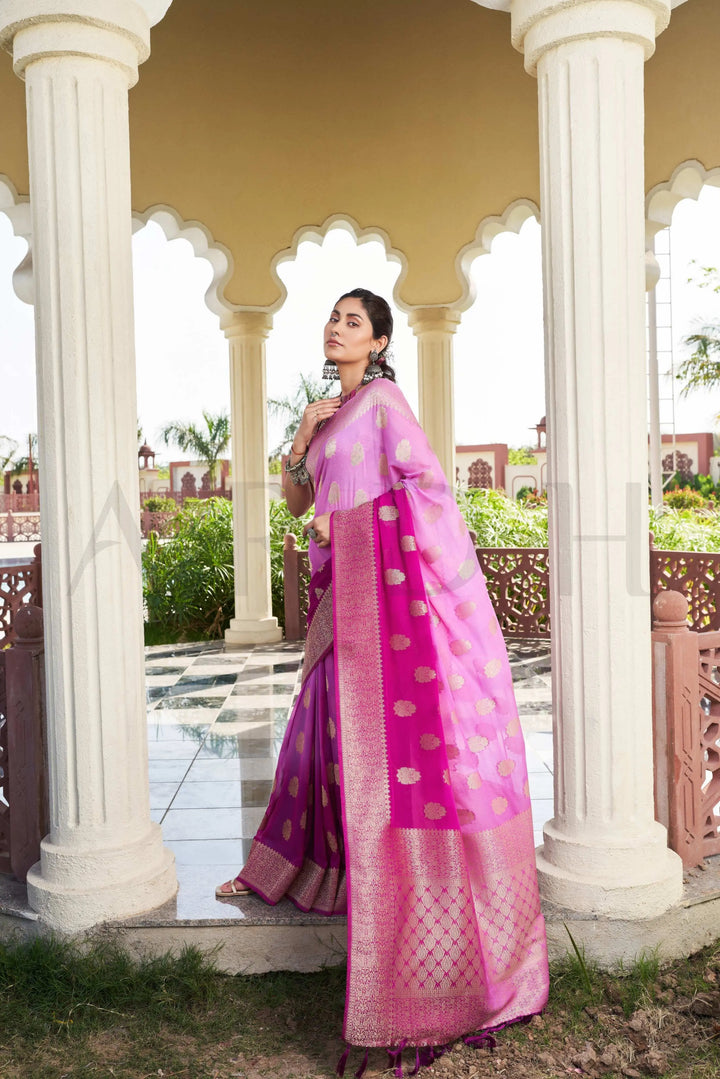 Gradient Purple Feather Soft Saree House of Vardha