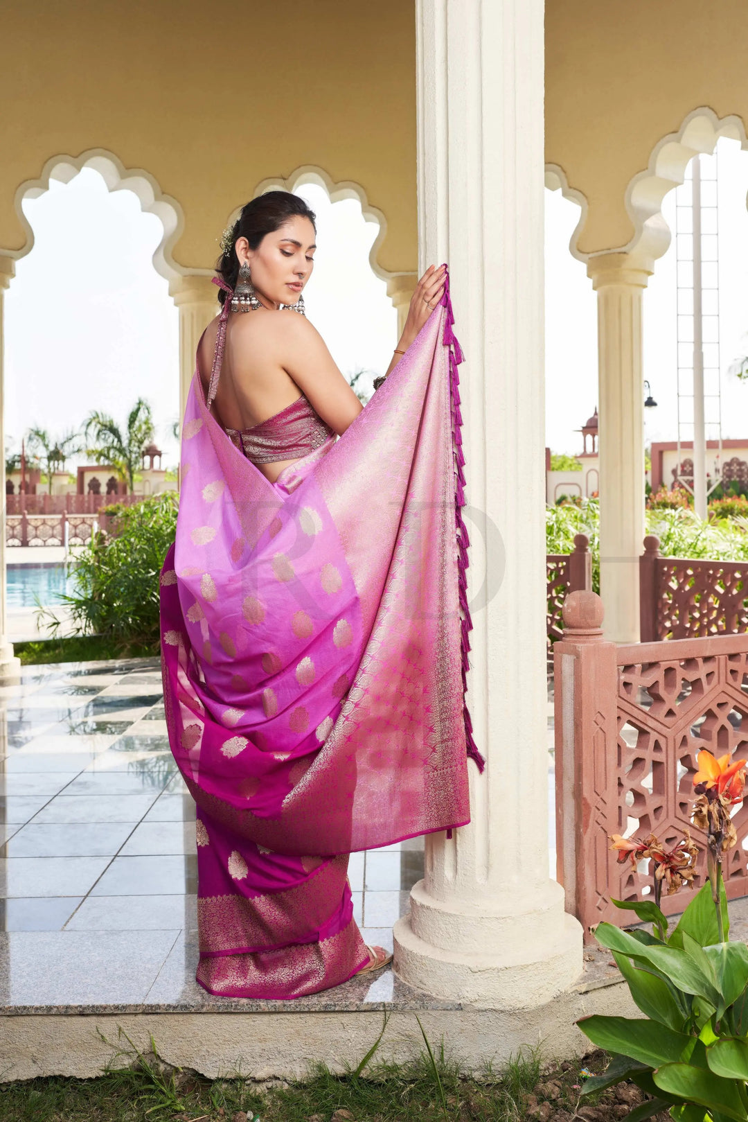 Gradient Purple Feather Soft Saree House of Vardha