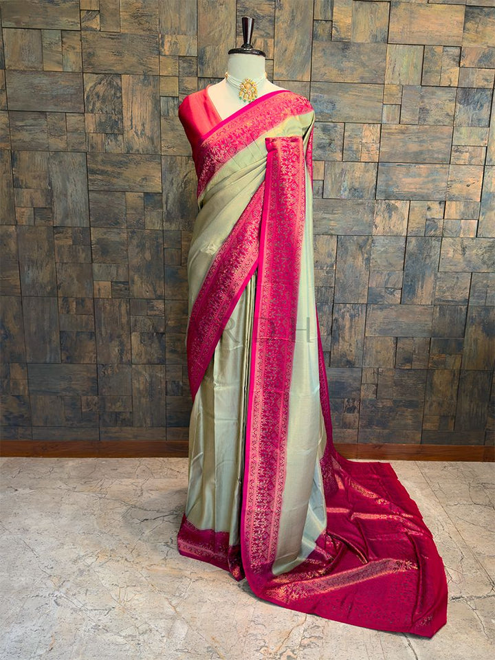 Seagreen-Rani Woven Kalamkari Tissue Silk Saree with Zari Work