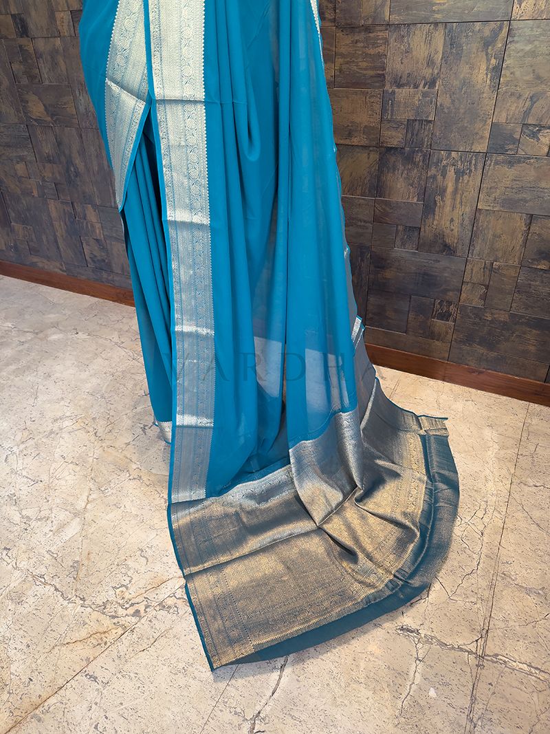 Rama Georgette Feather Soft Saree with Gold Zari Work