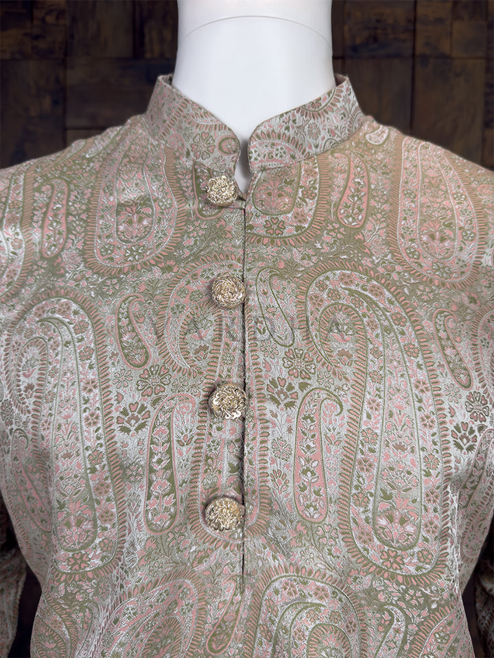 Pastel Grey Art Silk Jacquard Kurta with Woven Paisley Motifs
