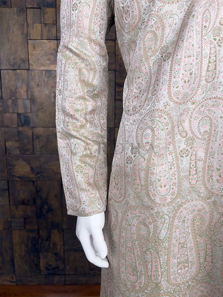 Pastel Grey Art Silk Jacquard Kurta with Woven Paisley Motifs