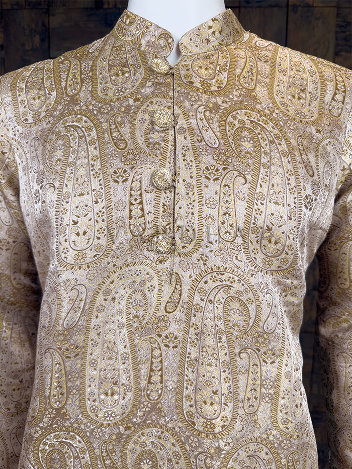 Light Beige Art Silk Jacquard Kurta with Woven Paisley Motifs
