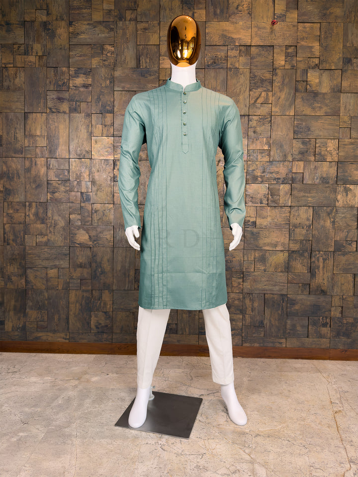 Brunswick Green Cotton Kurta with Vertical Pintuck