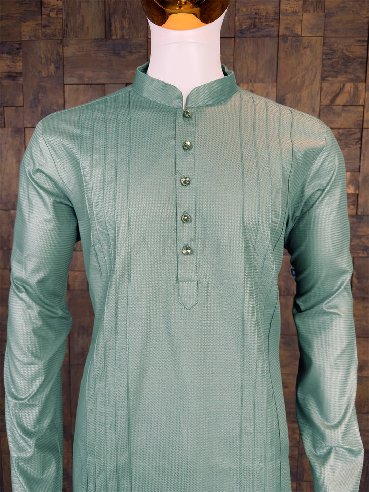 Brunswick Green Cotton Kurta with Vertical Pintuck